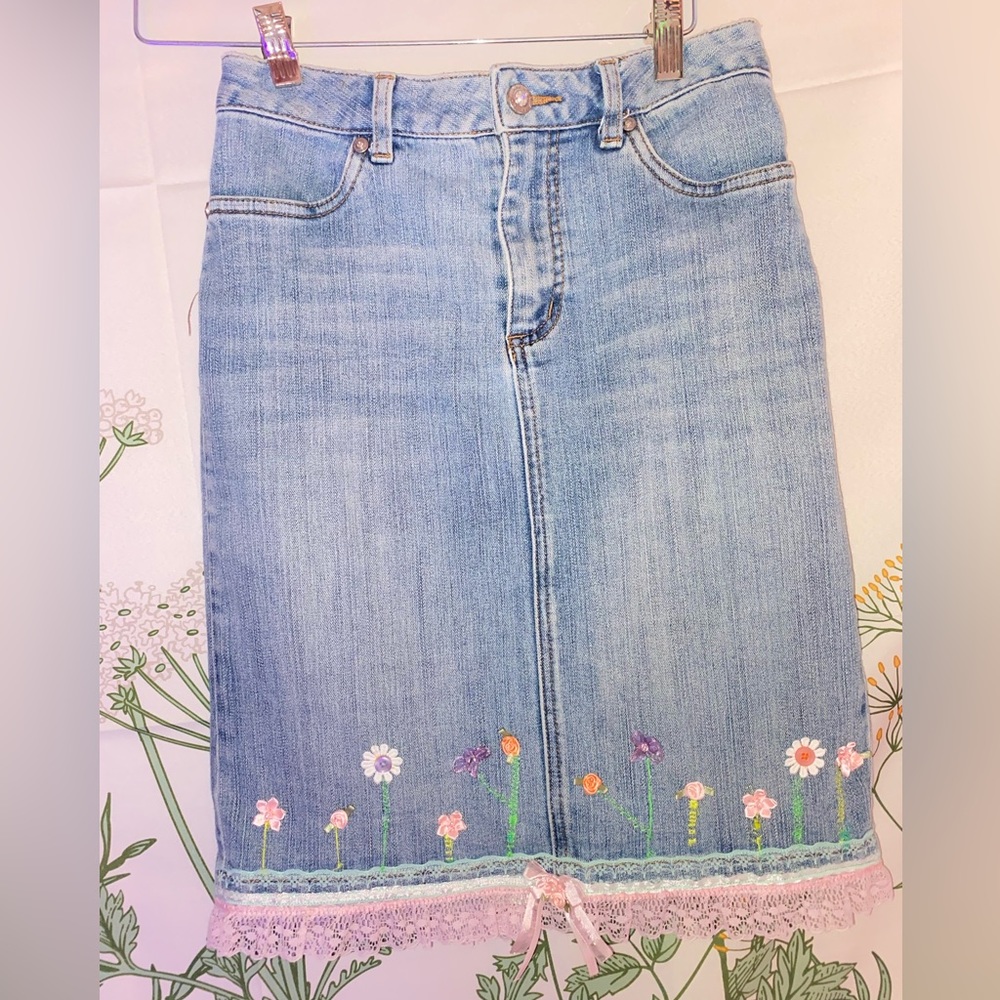 Custom Made Garden Midi Jean Skirt